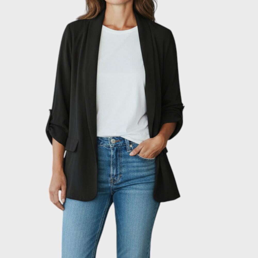 Notations Large Black Open Front Polyester Jacket - image 1